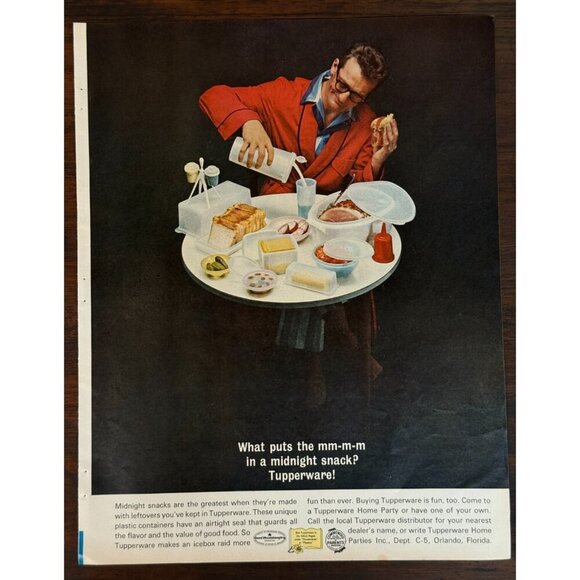 Other - Vintage 1962 Tupperware Man Eating Midnight Snacks Advertisement Print Ad